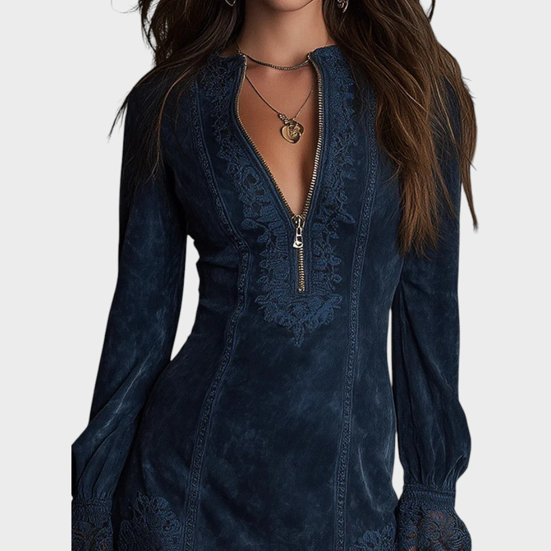 Débora | Mini Vestido de Ante con Encaje