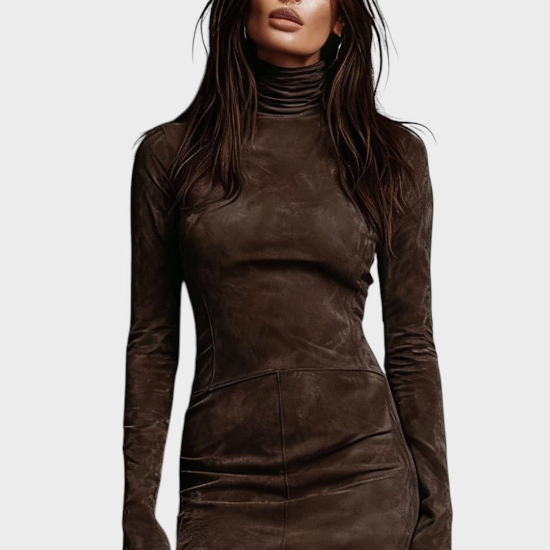 Aurea | Vestido Corto de Ante con Cuello Alto